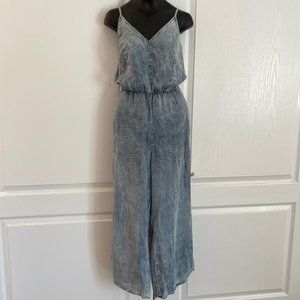 Sienna Sky full leg romper V neck spaghetti straps 2 slit pockets each side